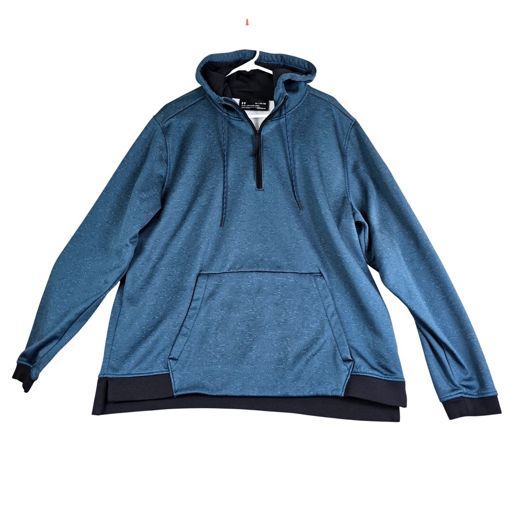 Under Armour Hoodie Mens XL Blue ColdGear Quarter Zip Pullover Space Dye Pocket‎